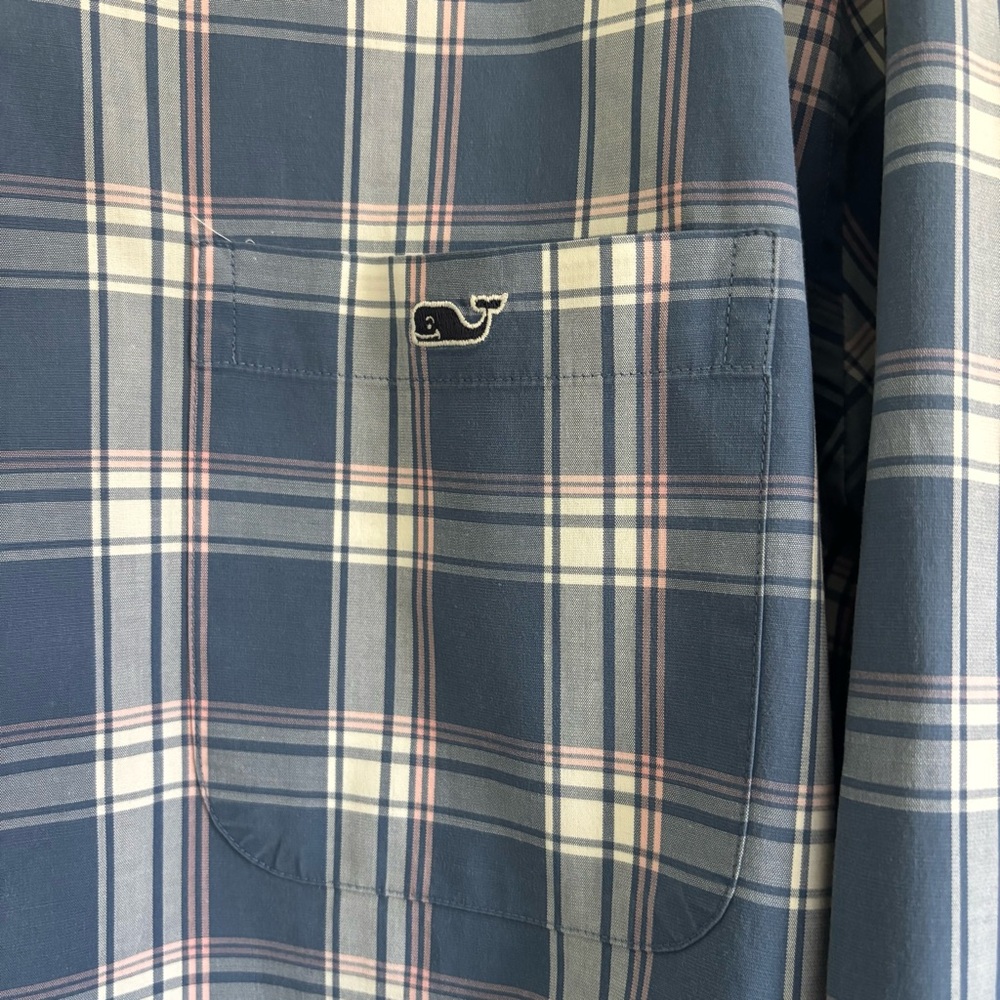 Men's Vineyard Vines Blue Plaid Slim Fit Tucker Shirt, Size XL - Picture 4 of 11